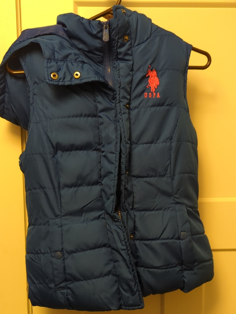 U.S. Polo Assn. Royal Blue Puffer Zip Huge Hood Neck Guard Buttons PINK USPA - S